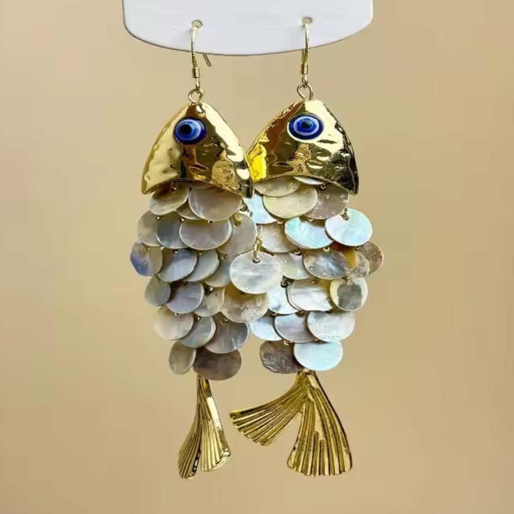 Perla Fish Goddess Gold Earrings